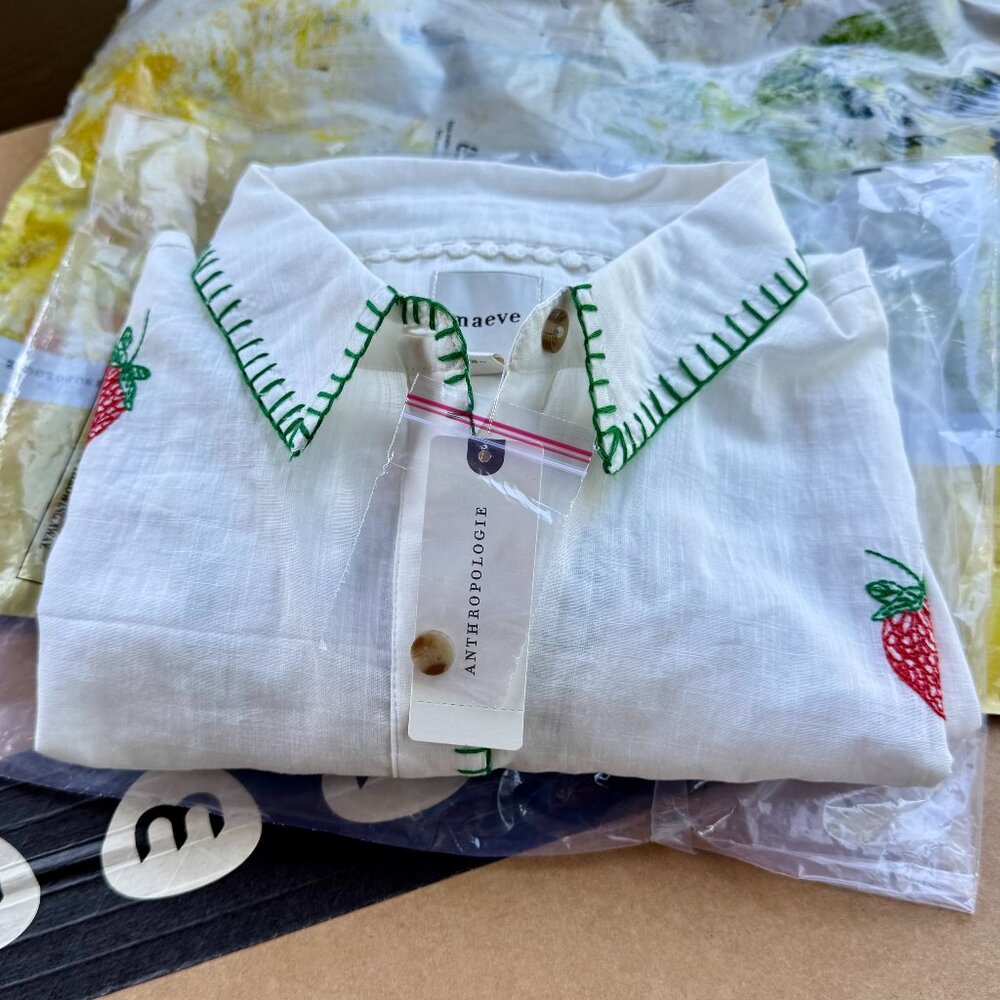 Maeve Short-Sleeve Whip-Stitch Buttondown Shirt-Anthropologie NWT Size Small